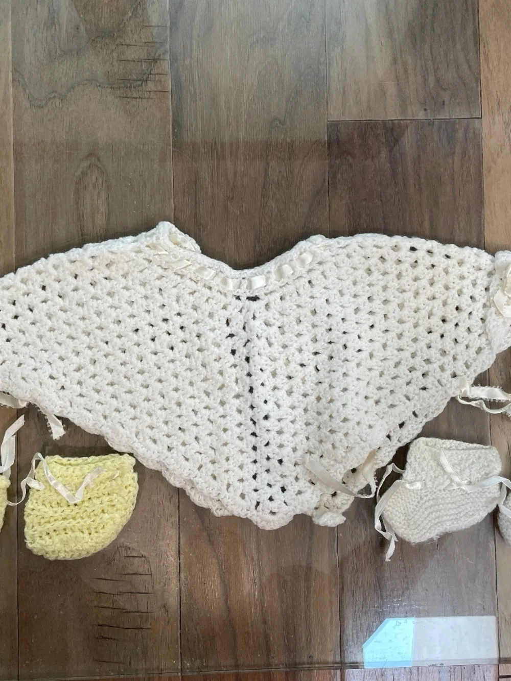 Vintage Hand-Crocheted/Knit Baby Shawl and Bootie Set